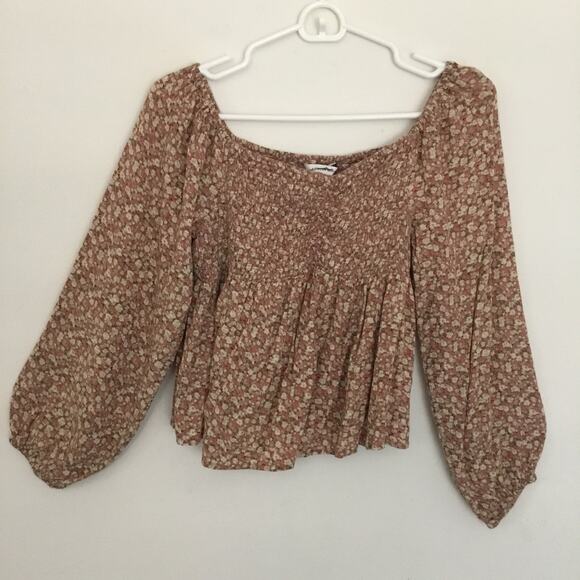 American Eagle Women's Small Long-Sleeve Cropped Top Floral Print - Picture 1 of 5
